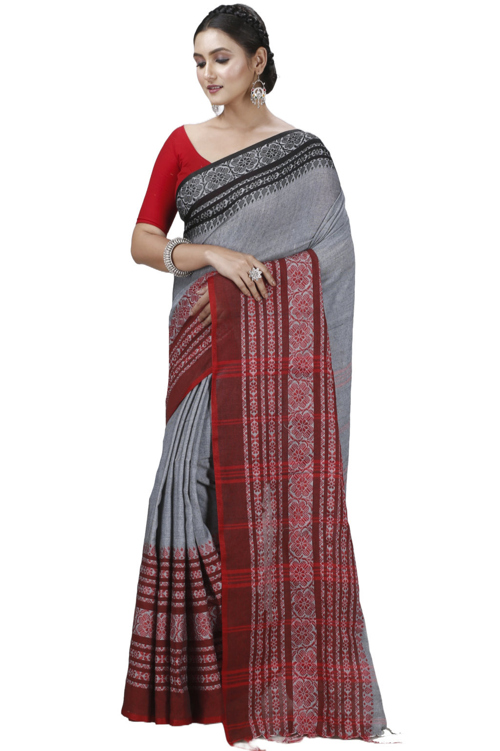 Grey Black Pure Cotton Begompuri_Hand Hand Loom Saree (1291)